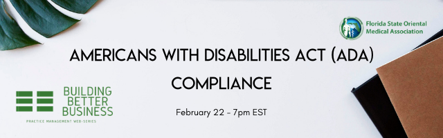 pro
 motional image for the webinar on Americans with disabilities act (ada) com
 pliance